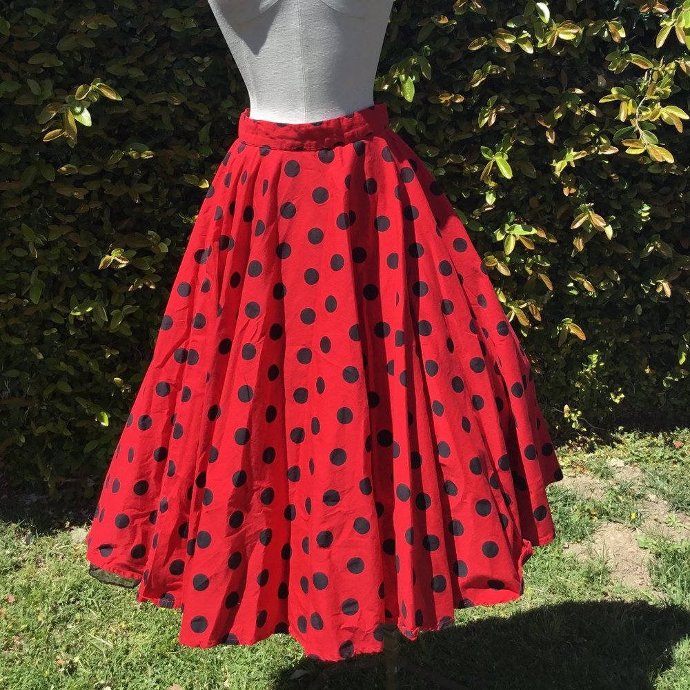 Hell Bunny Retro Red Skirt with Black Polka Dots